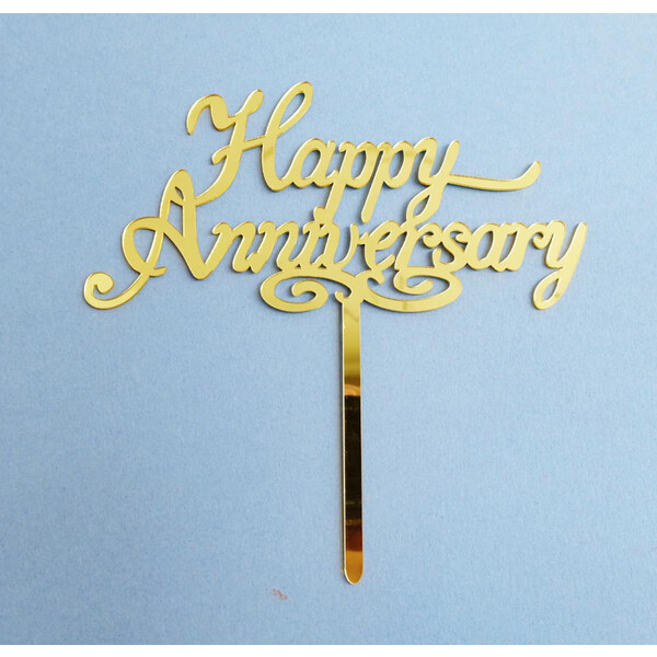 Happy Anniversary Cake Topper- Gold